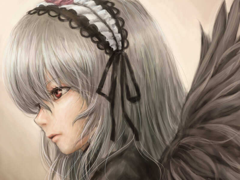 Anime Girl with Wings — Gray, Melancholic