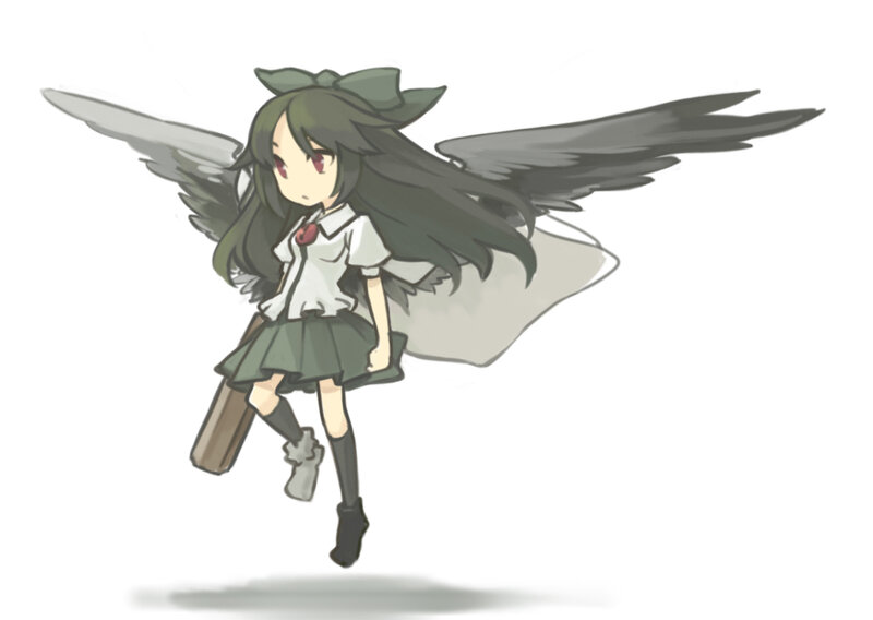 Anime Girl with Wings — Green, Calm, Digital Art, School Uniform