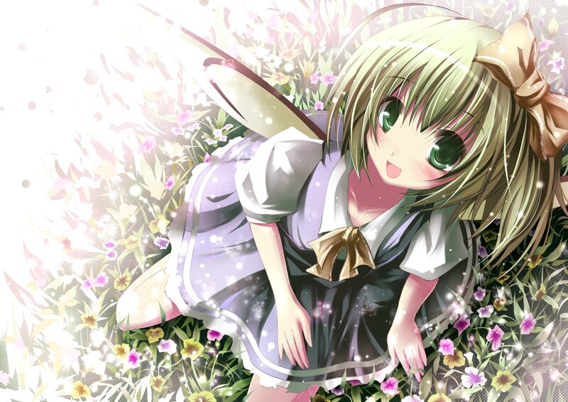 Anime Girl with Wings — Green, Cheerful
