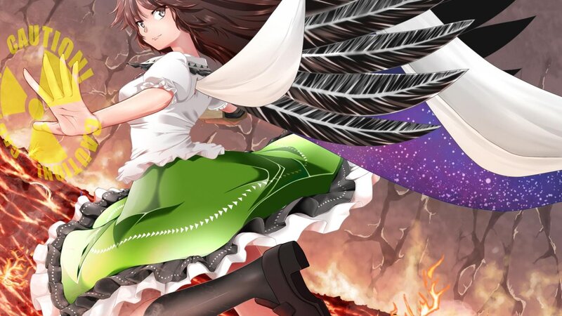 Anime Girl with Wings — Green, Dramatic, Digital Art, Fire
