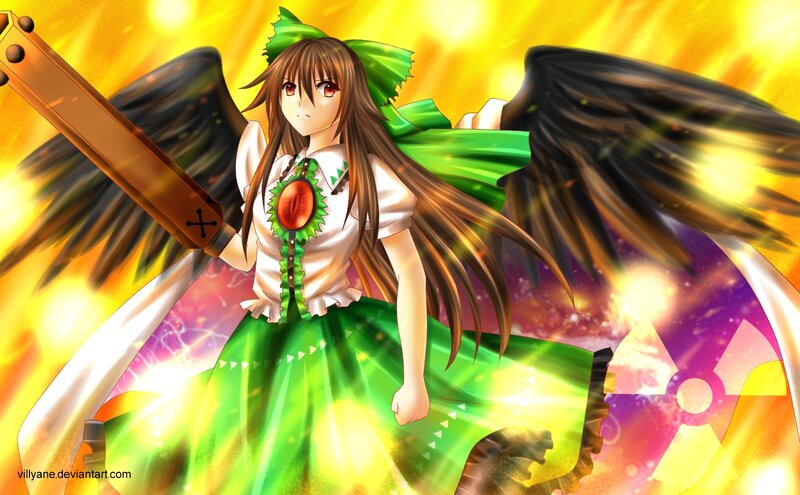 Anime Girl with Wings — Green, Dramatic, Digital Art, Sword