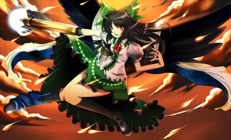 Anime Girl with Wings — Green, Dramatic, Digital Art