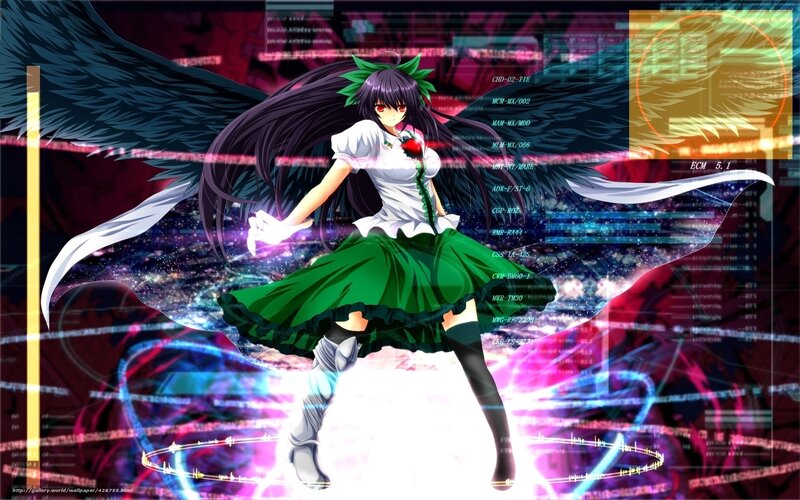 Anime Girl with Wings — Green, Dramatic, Digital Interface