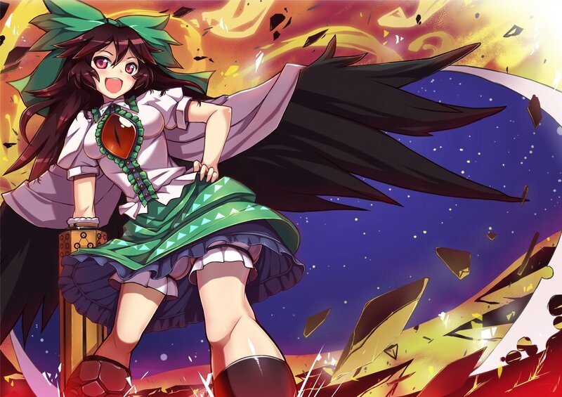 Anime Girl with Wings — Green, Dramatic, Night