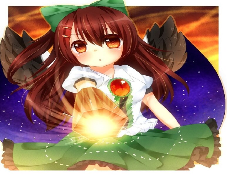 Anime Girl with Wings — Green, Dramatic, Sunset, Lantern