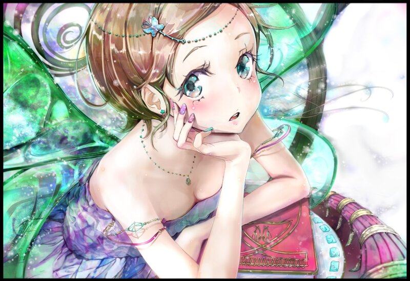 Anime Girl with Wings — Green, Dreamy