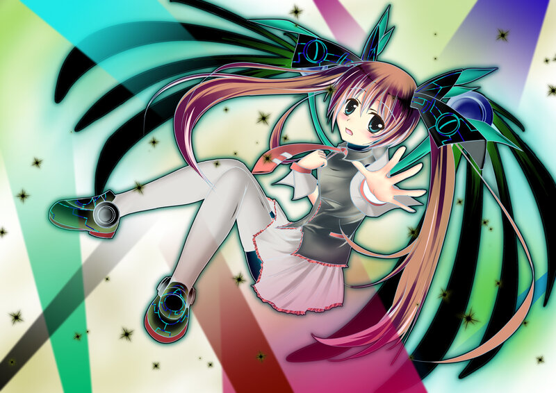 Anime Girl with Wings — Green, Dynamic, Digital Art