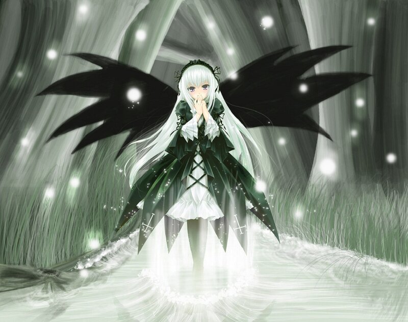 Anime Girl with Wings — Green, Mystical