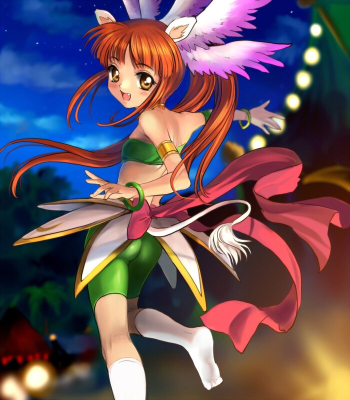 Anime Girl with Wings — Green, Playful, Night