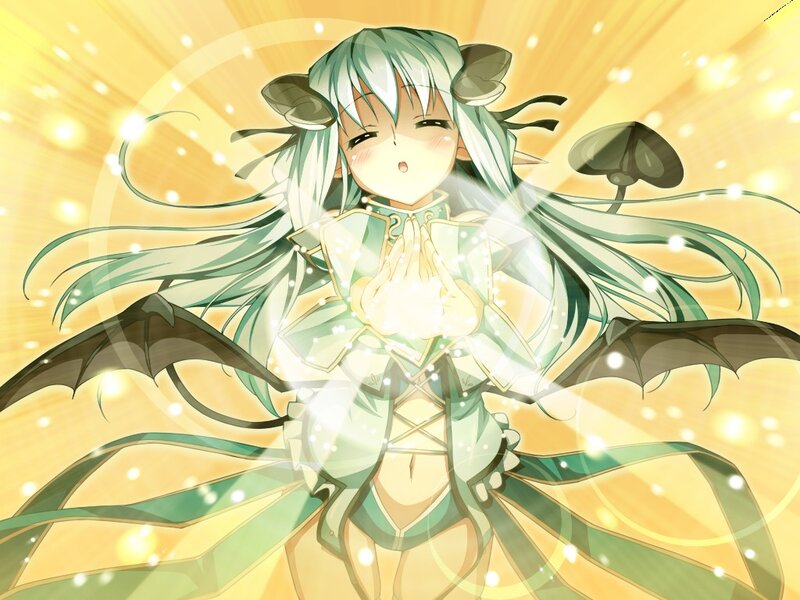 Anime Girl with Wings — Green, Radiant