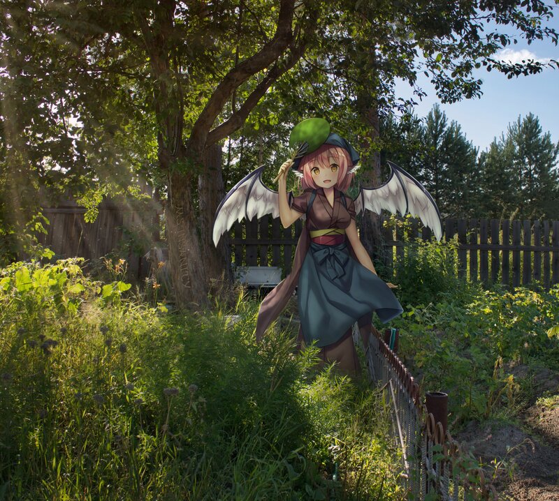 Anime Girl with Wings — Green, Serene, Afternoon, Digital Art