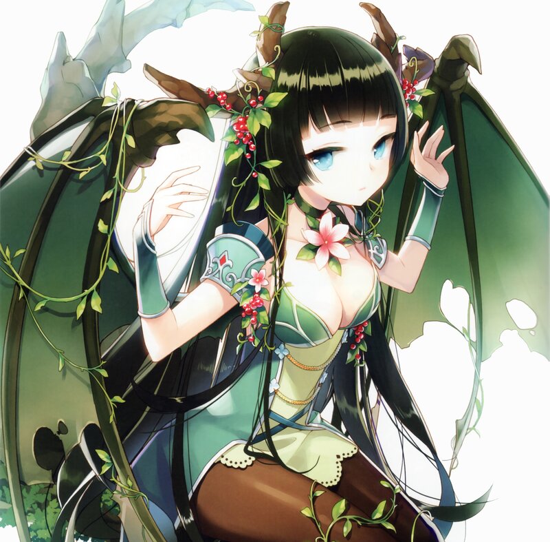 Anime Girl with Wings — Green, Serene, Flowers