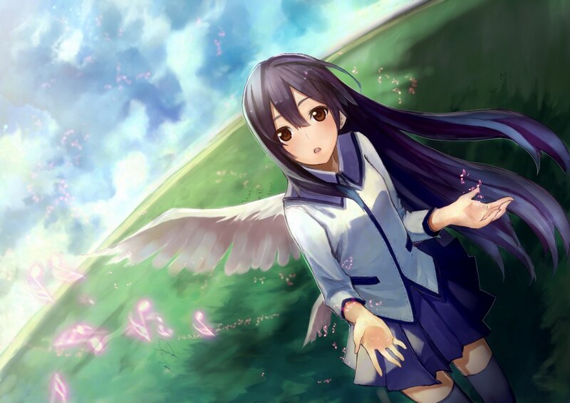 Anime Girl with Wings — Green, Serene