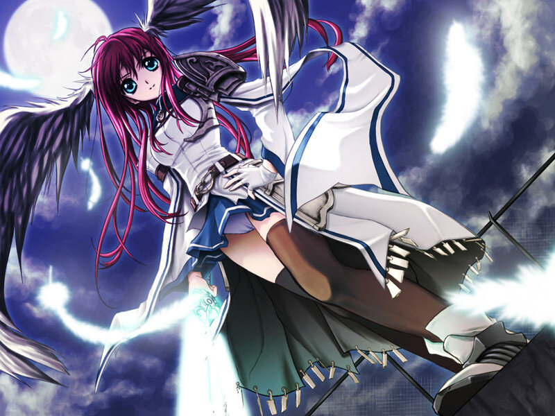 Anime girl with wings in battle