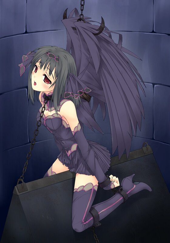 Anime girl with wings in dungeon
