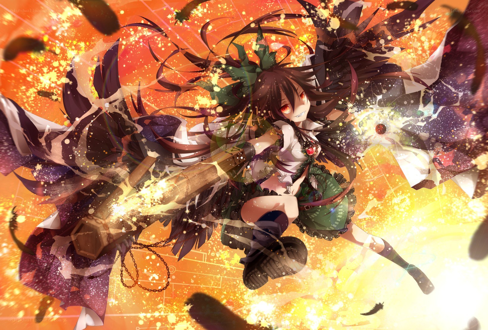 Anime girl with wings in explosion