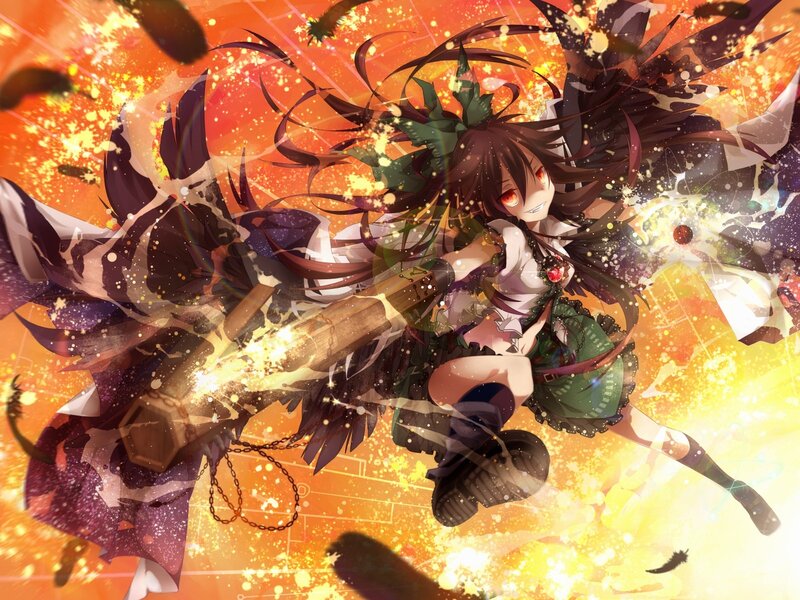 Anime girl with wings in explosion
