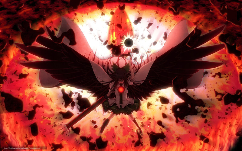 Anime girl with wings in explosion