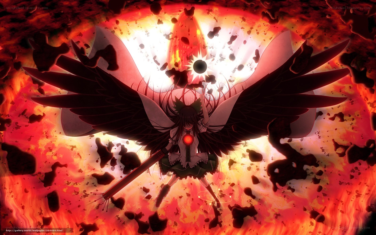 Anime girl with wings in explosion