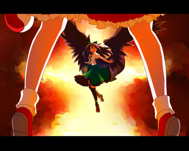 Anime girl with wings in fire