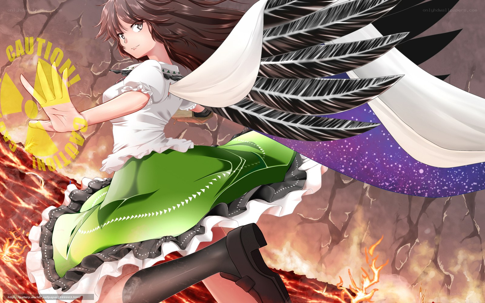 Anime girl with wings in fire