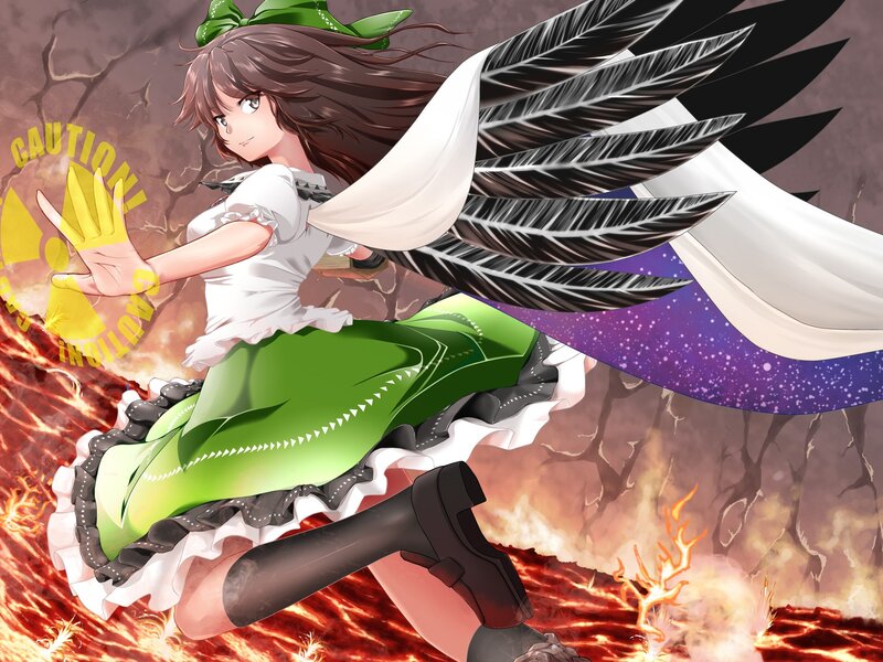 Anime girl with wings in lava