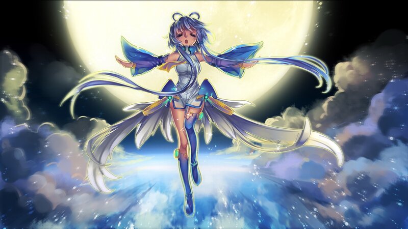 anime girl with wings in night sky