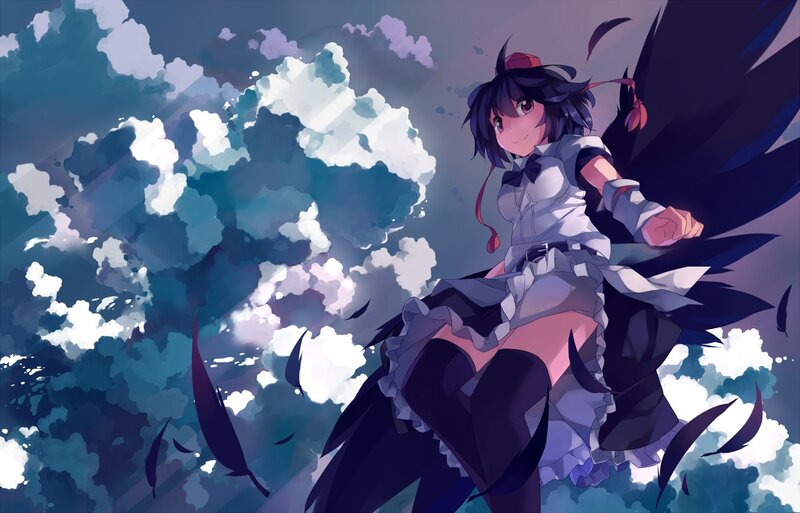 anime girl with wings in sky