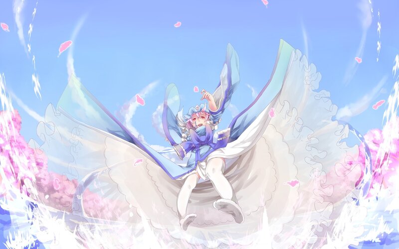anime girl with wings in sky