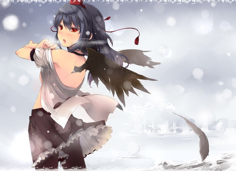 Anime girl with wings in snow