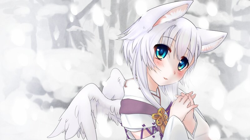 anime girl with wings in snow