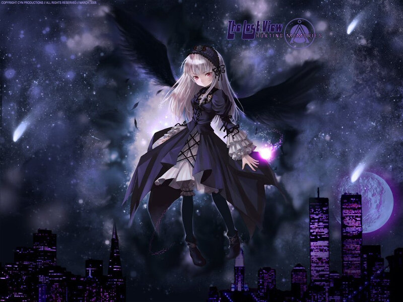 Anime girl with wings in space