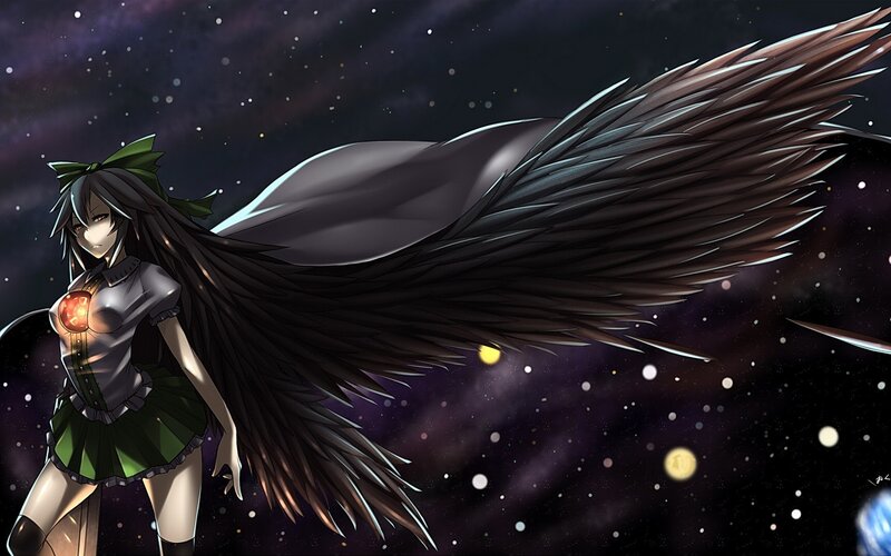 anime girl with wings in space