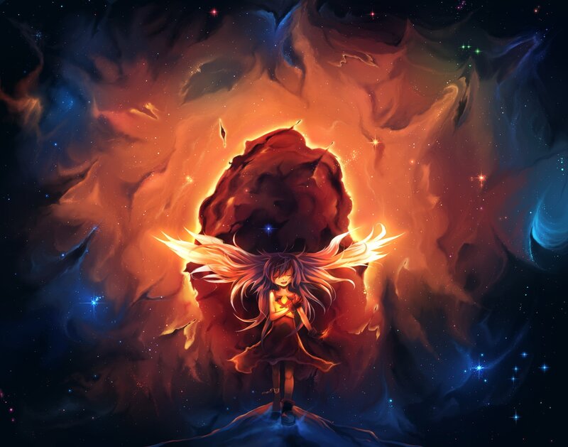 Anime girl with wings in space