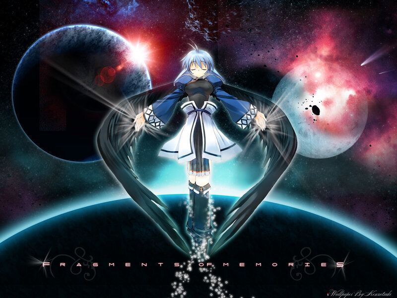 Anime girl with wings in space