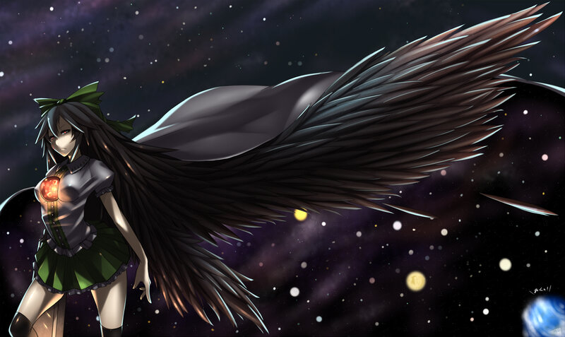 anime girl with wings in space