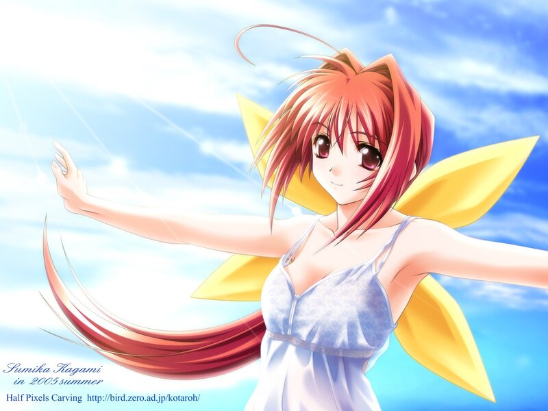 Anime girl with wings in summer