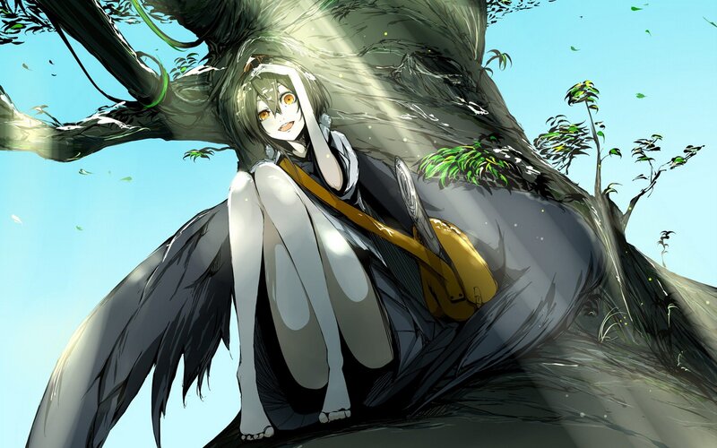 Anime girl with wings in tree