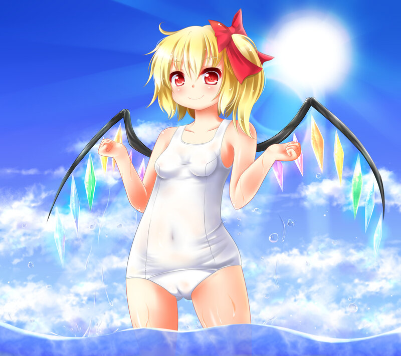 Anime girl with wings in water