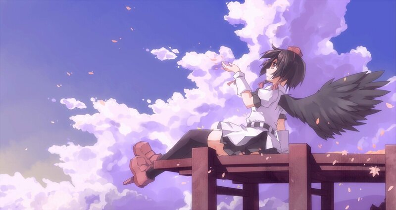 Anime girl with wings on a bridge