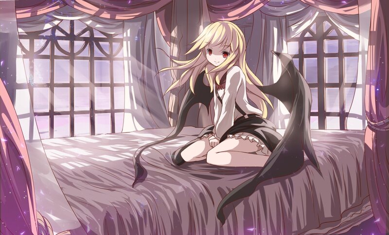 anime girl with wings on bed
