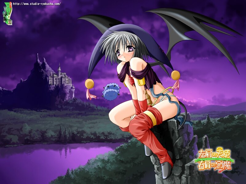 anime girl with wings on cliff
