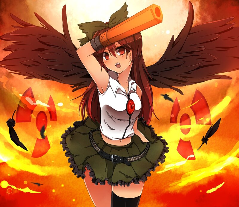 Anime Girl with Wings — Orange, Dramatic, Gun