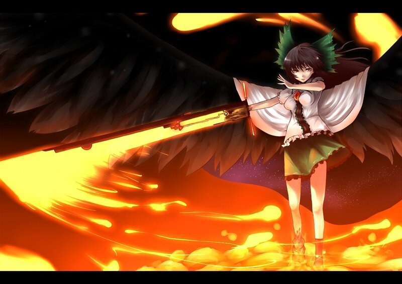 Anime Girl with Wings — Orange, Dramatic, Night, Sword