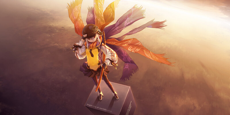 Anime Girl with Wings — Orange, Dramatic, Sunset, Digital Art, Sword