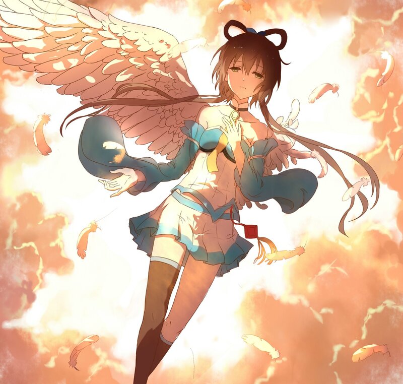 Anime Girl with Wings — Orange, Dramatic, Sunset, Feathers