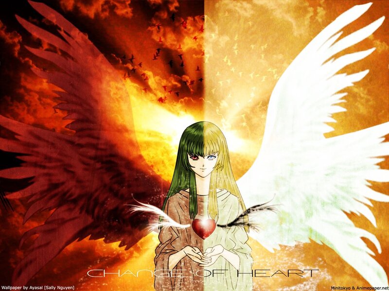 Anime Girl with Wings — Orange, Dramatic, Sunset, Manga