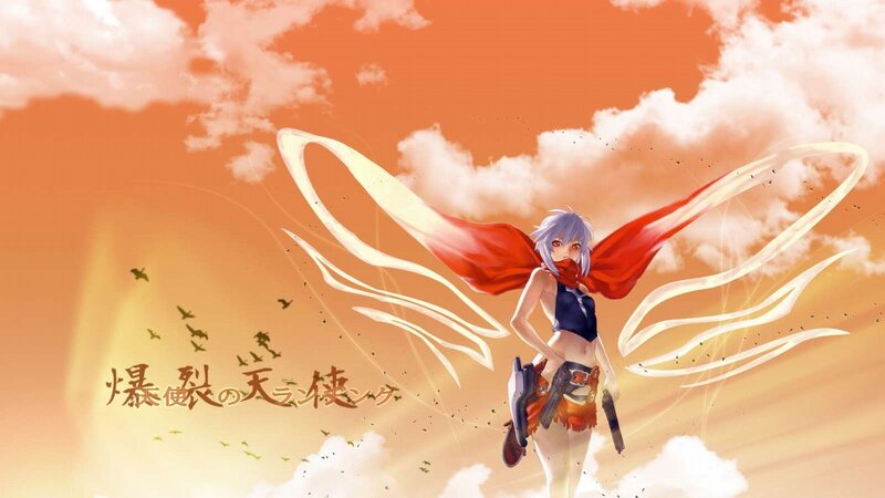Anime Girl with Wings — Orange, Dramatic, Sunset, Swords