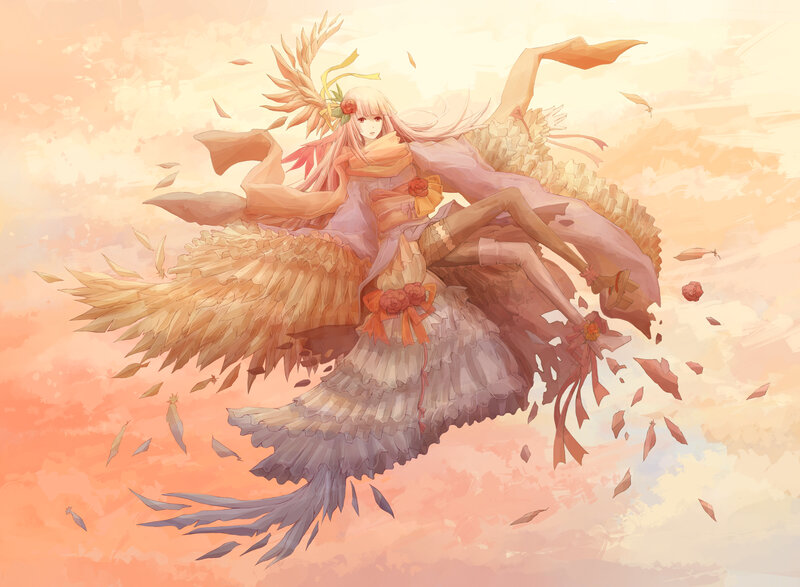 Anime Girl with Wings — Orange, Serene