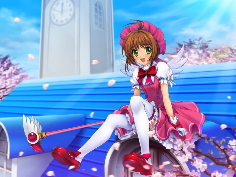 Anime Girl with Wings — Pink, Cheerful, Spring, Clock Tower